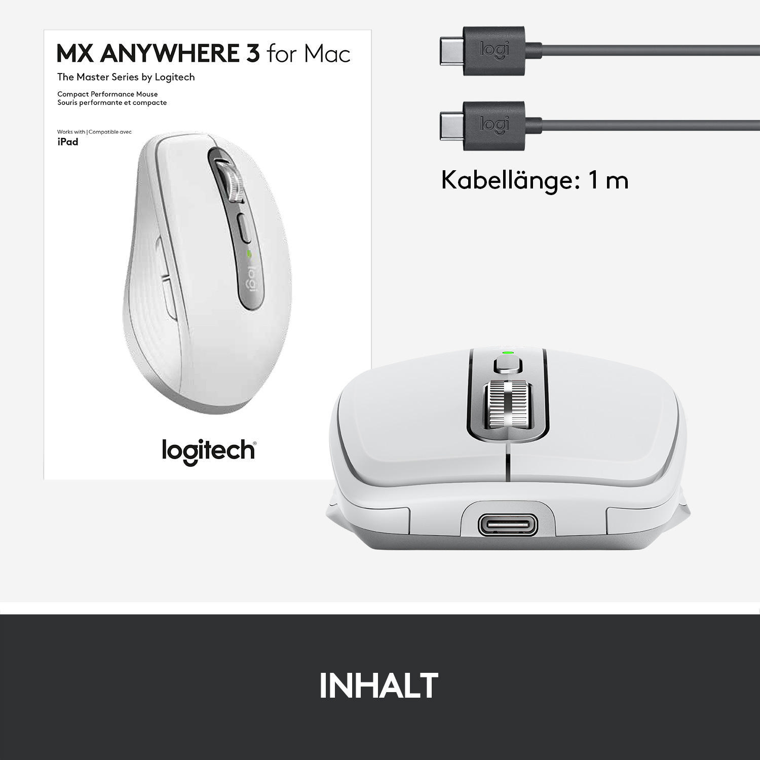 LOGITECH MX Anywhere für Space kompakte 3 Mac Maus, Grey kabellose