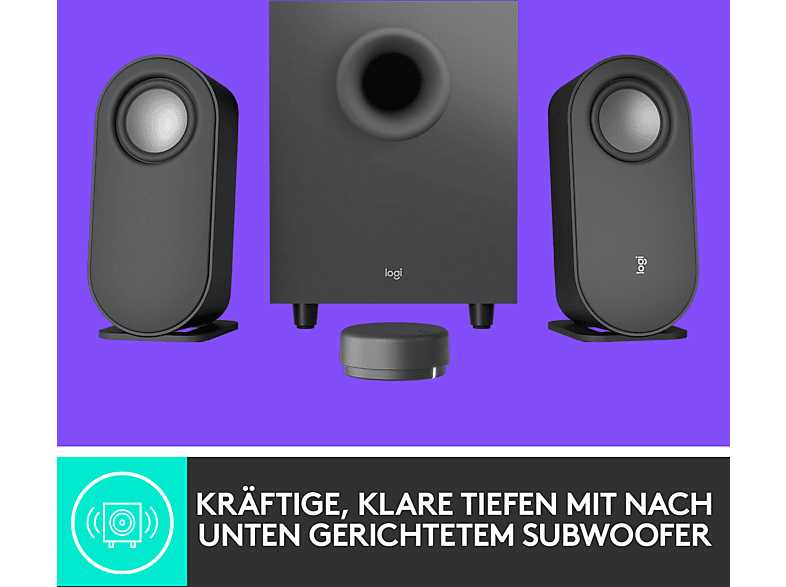 LOGITECH Z407 2.1 Lautsprecher 80W, Bluetooth, Fernbedienung, Grafit; PC-Lautsprecher — Foto 2 von 5