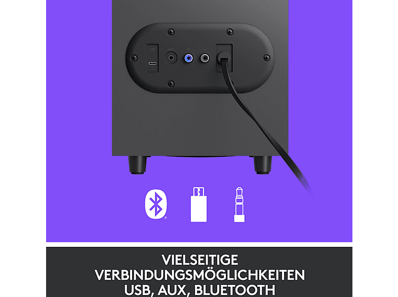 LOGITECH Z407 2.1 Lautsprecher 80W, Bluetooth, Fernbedienung, Grafit; PC-Lautsprecher — Foto 4 von 5