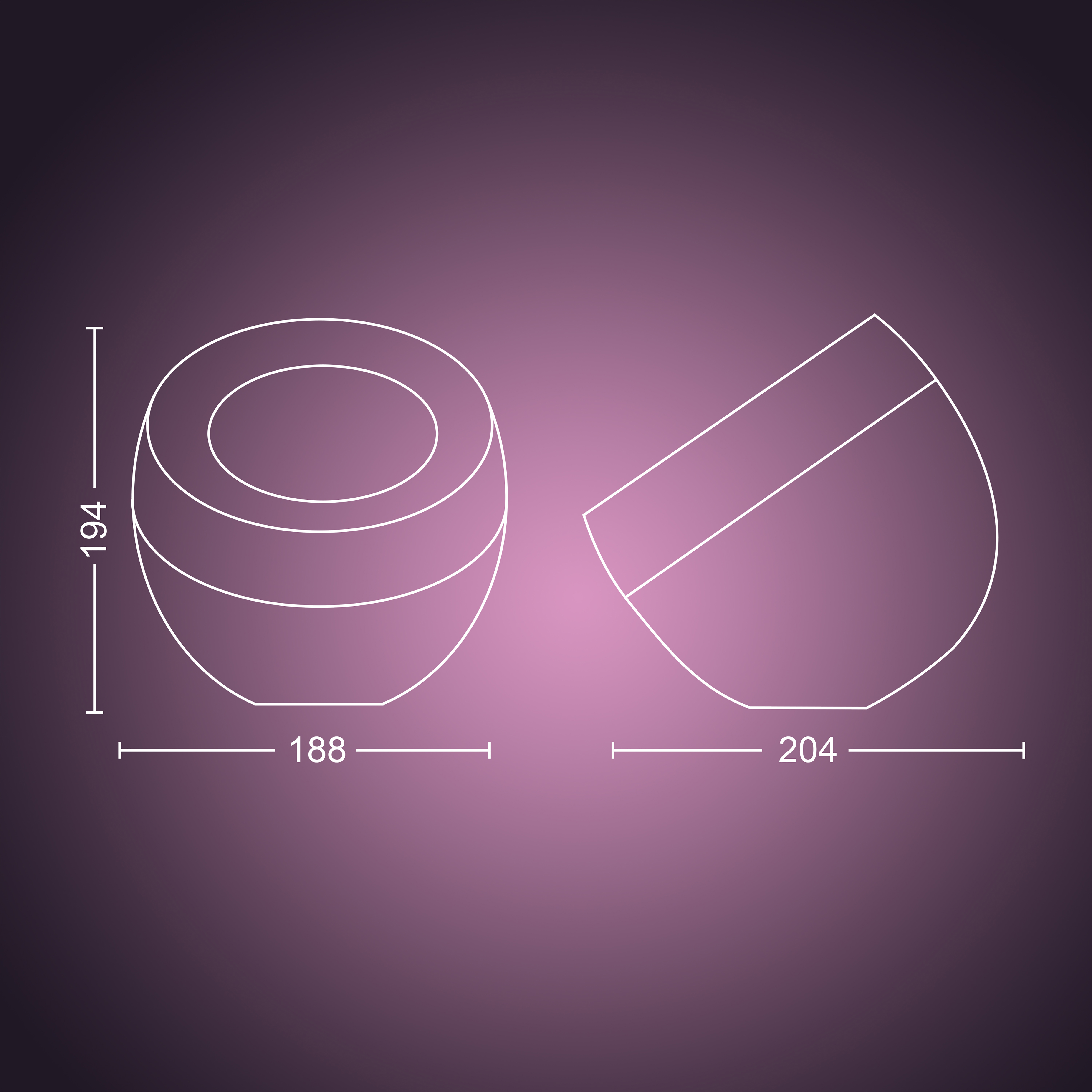 Two cylindrical shapes with measurements are shown against a gradient purple background.