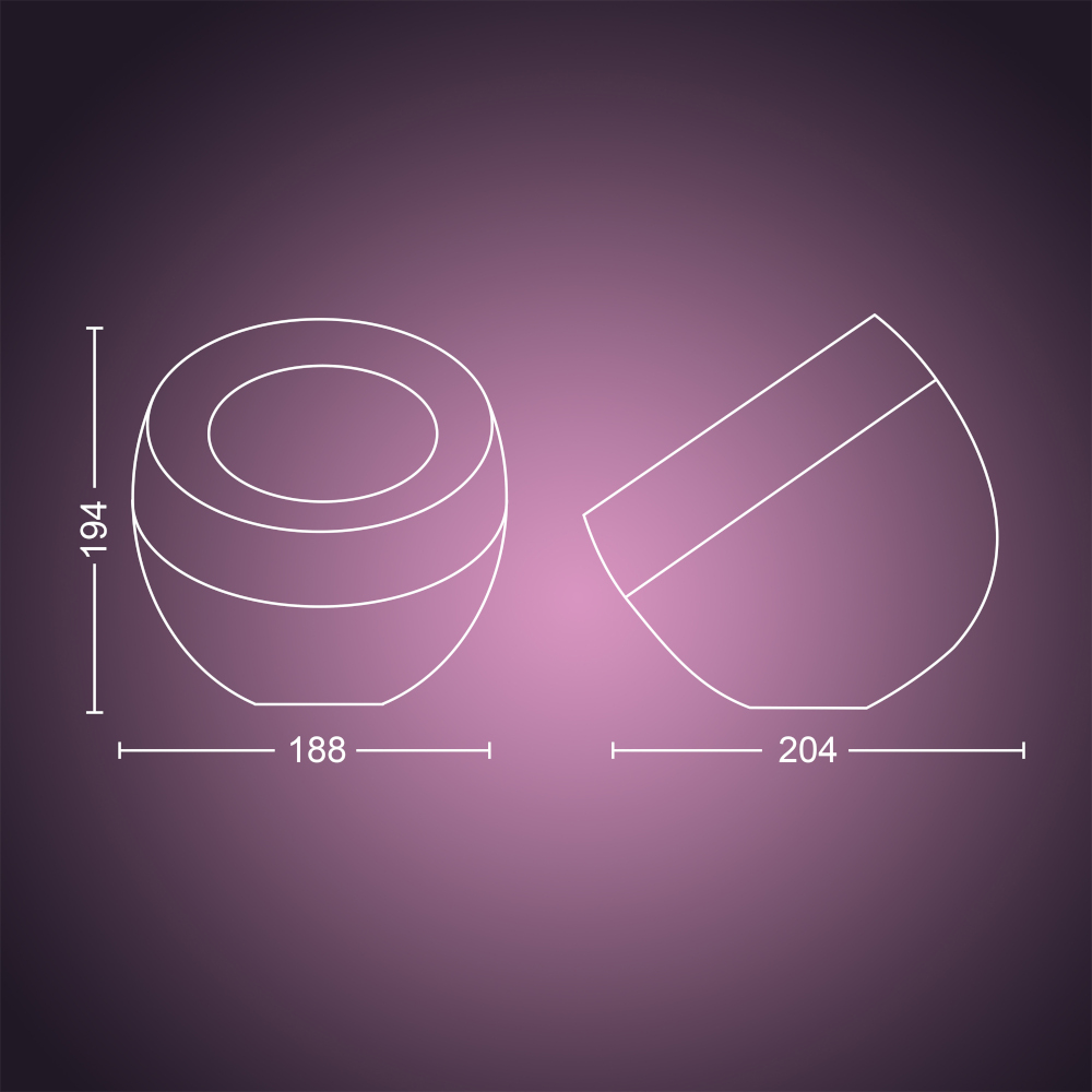 Diagram van twee komvormige objecten met afmetingen.