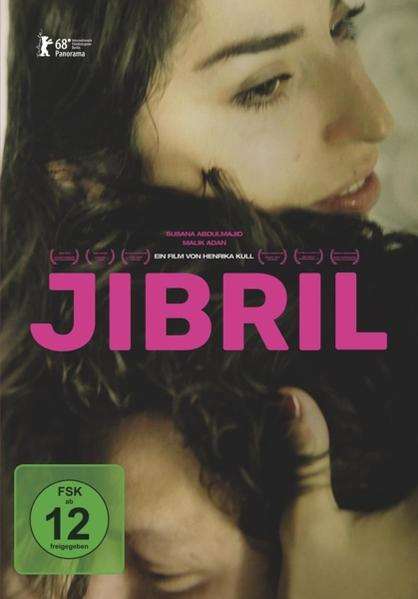 Filmposter mit zwei Personen, die sich nahestehen, mit dem Titel "Jibril" in Pink.