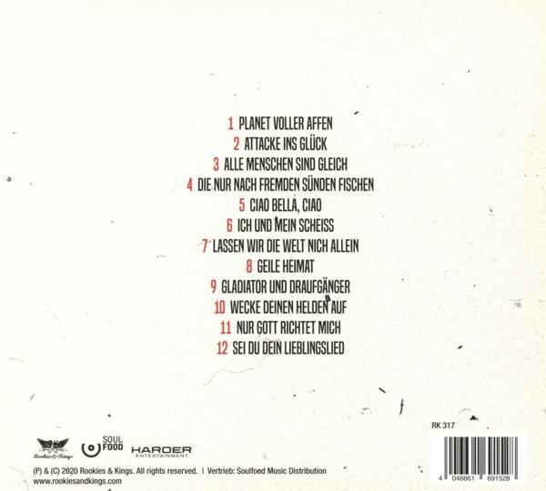 Albumrückseite mit deutscher Titelliste. Logo unten.