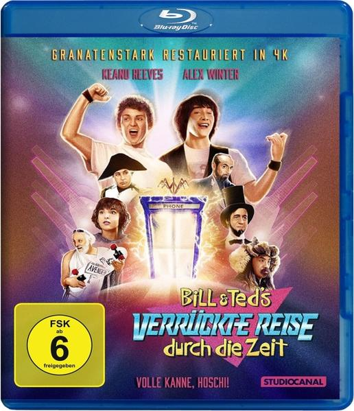 Blu-ray-Cover von 'Bill & Ted's verrückte Reise durch die Zeit' mit Schauspielern und Titel.
