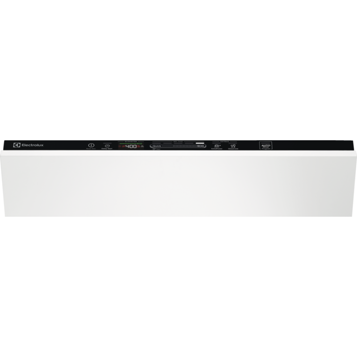 Fehér mosogatógép vezérlőpanel gombokkal és Electrolux logóval.