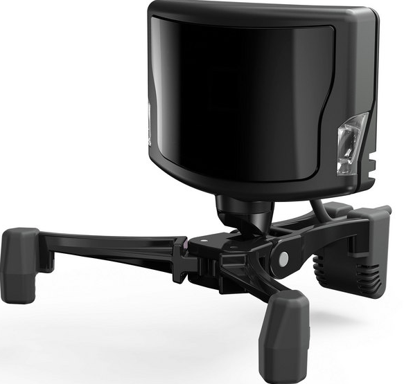 Schwarze Webcam mit Ständer, für Computer konzipiert, nach oben geneigt.