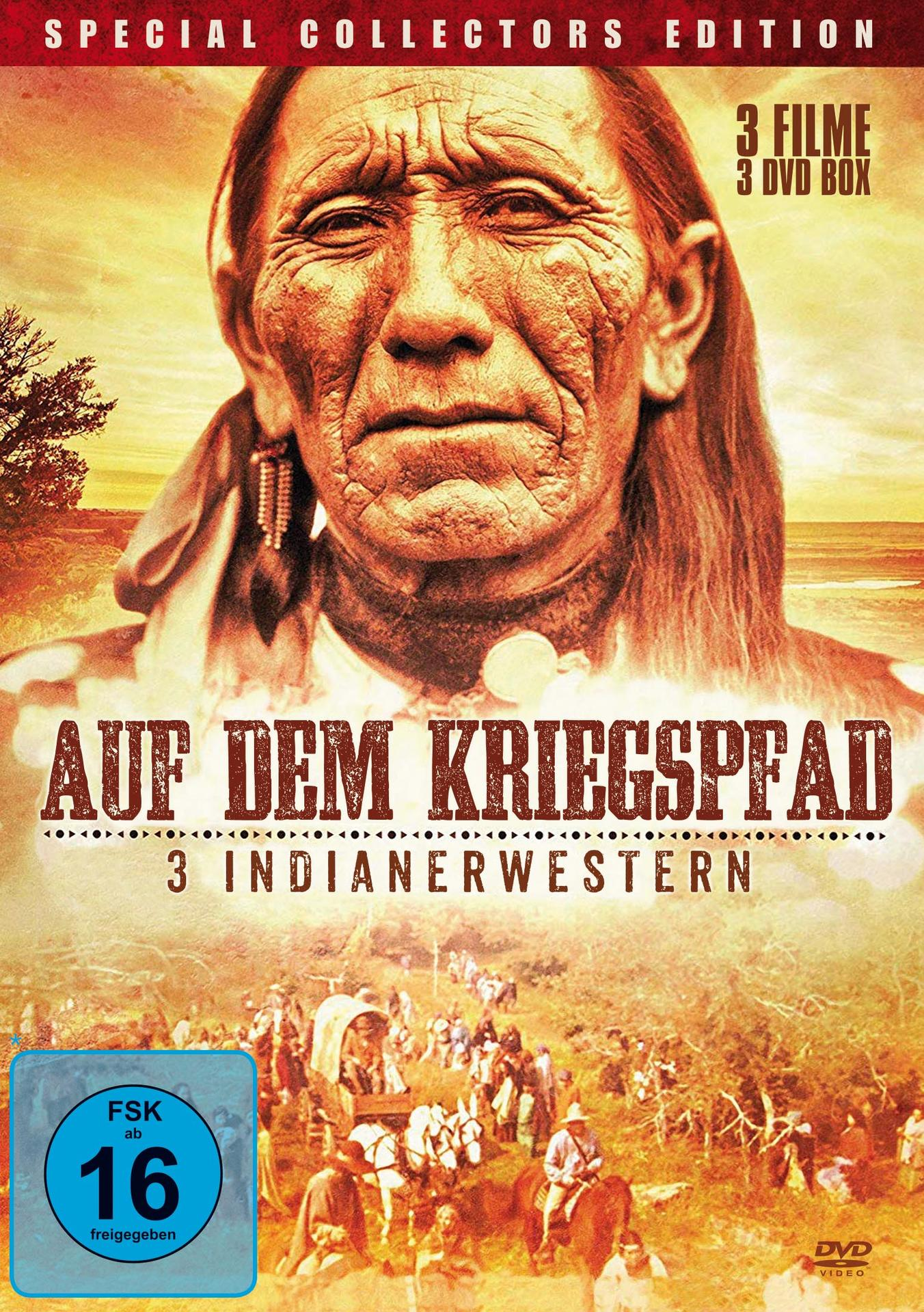 Cover für eine DVD mit dem Titel Auf Dem Kriegspfad, mit dem Gesicht eines alten Mannes.