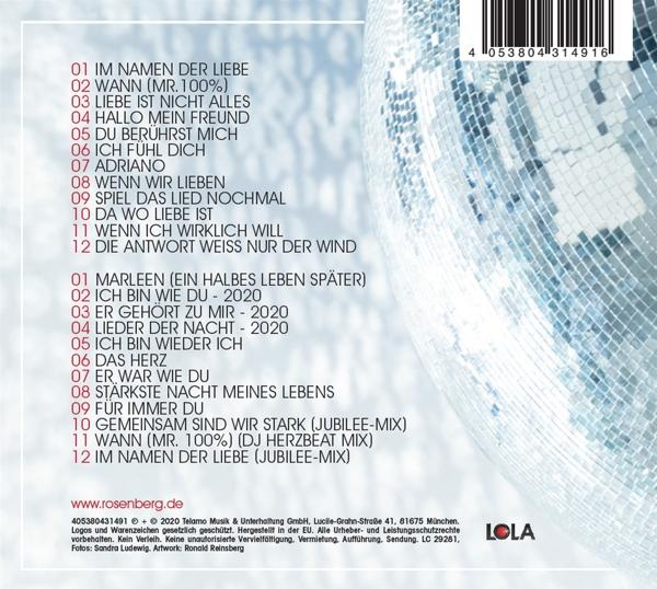 CD-Cover mit Text und einer Discokugel-Grafik. Der Hintergrund ist silberfarben. Die Titelliste ist ebenfalls sichtbar.
