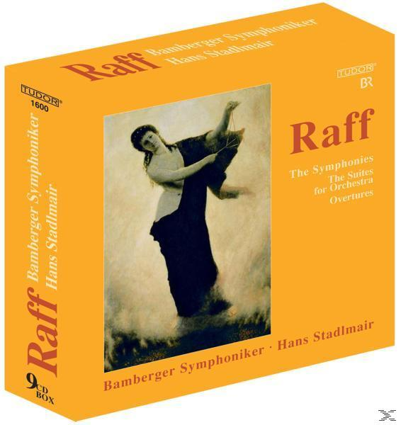 Albumcover mit tanzender Frau. Orange-gelbes Farbschema. Titel: Raff. Die Symphonien. Künstler: Hans Stadlmair.