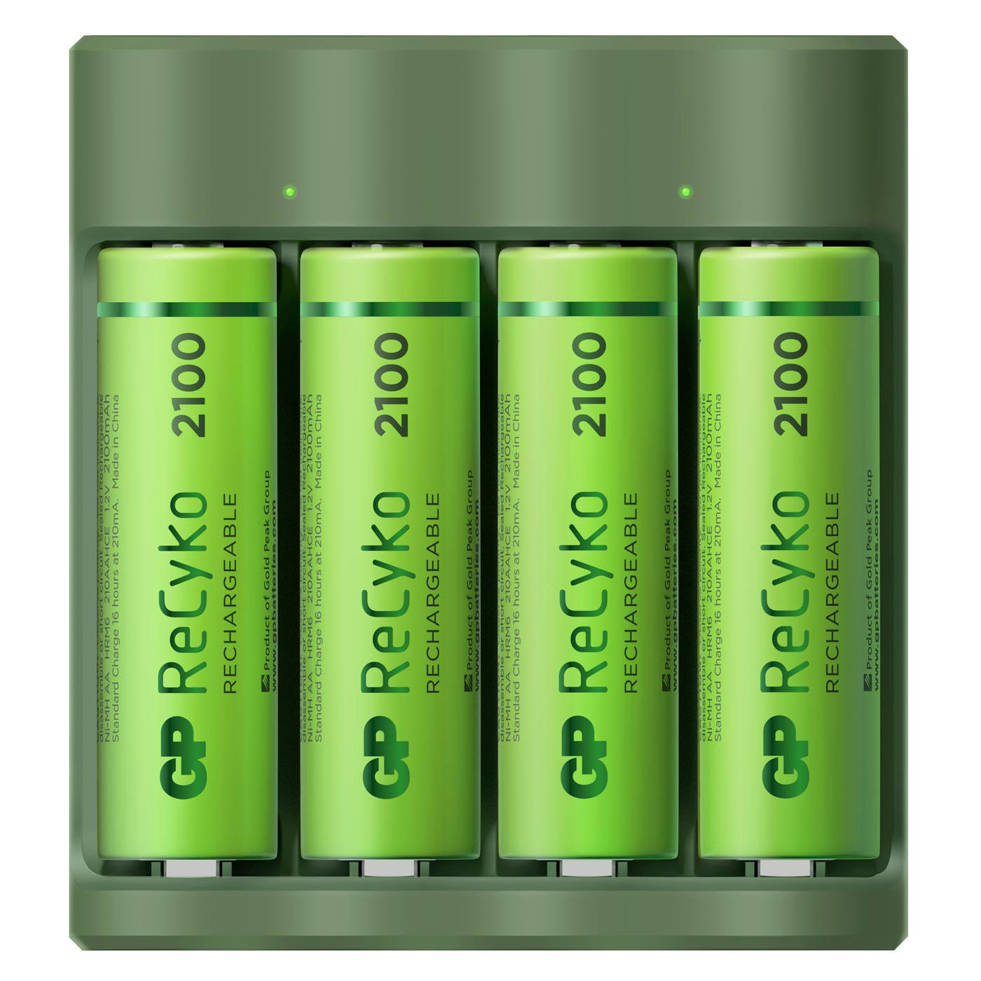 GP GoGreen USB Ladegerät Universal, NiMH, 4x 2100 mAh, Schwarz