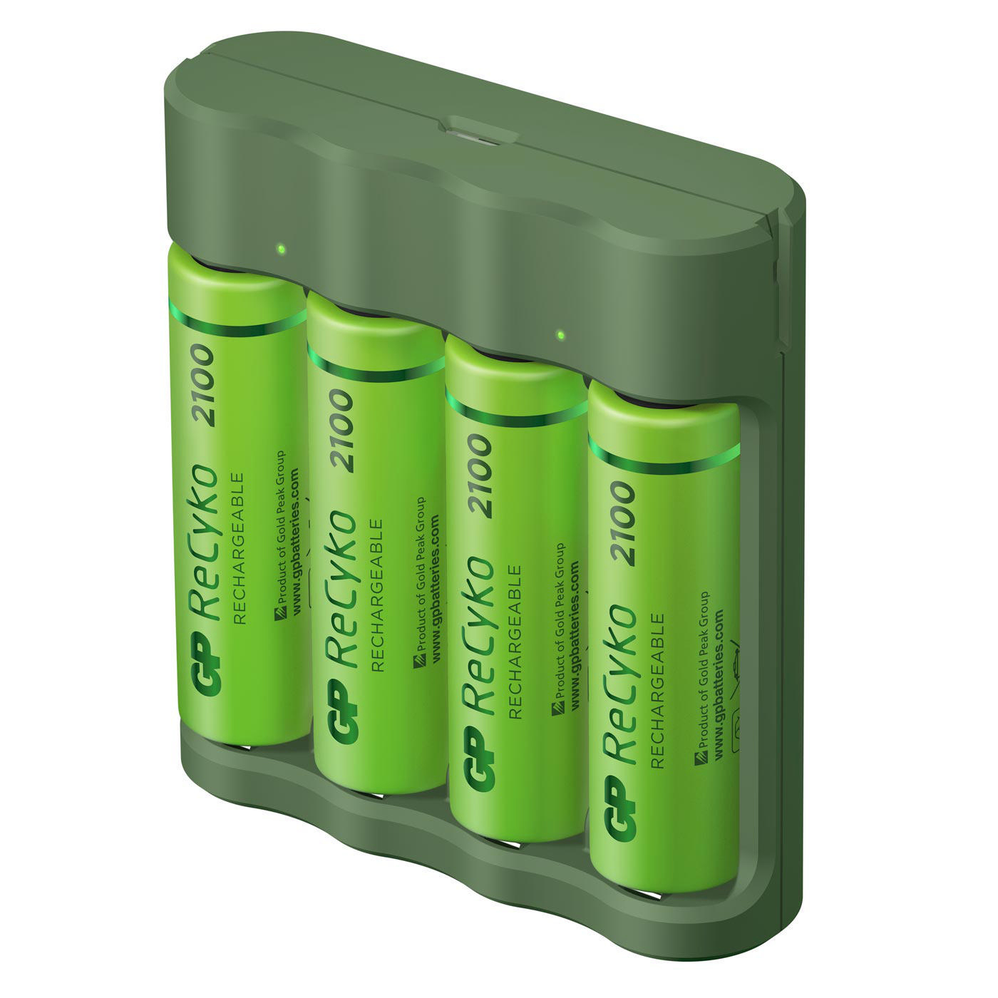 GP GoGreen USB Ladegerät Universal, NiMH, 4x 2100 mAh, Schwarz