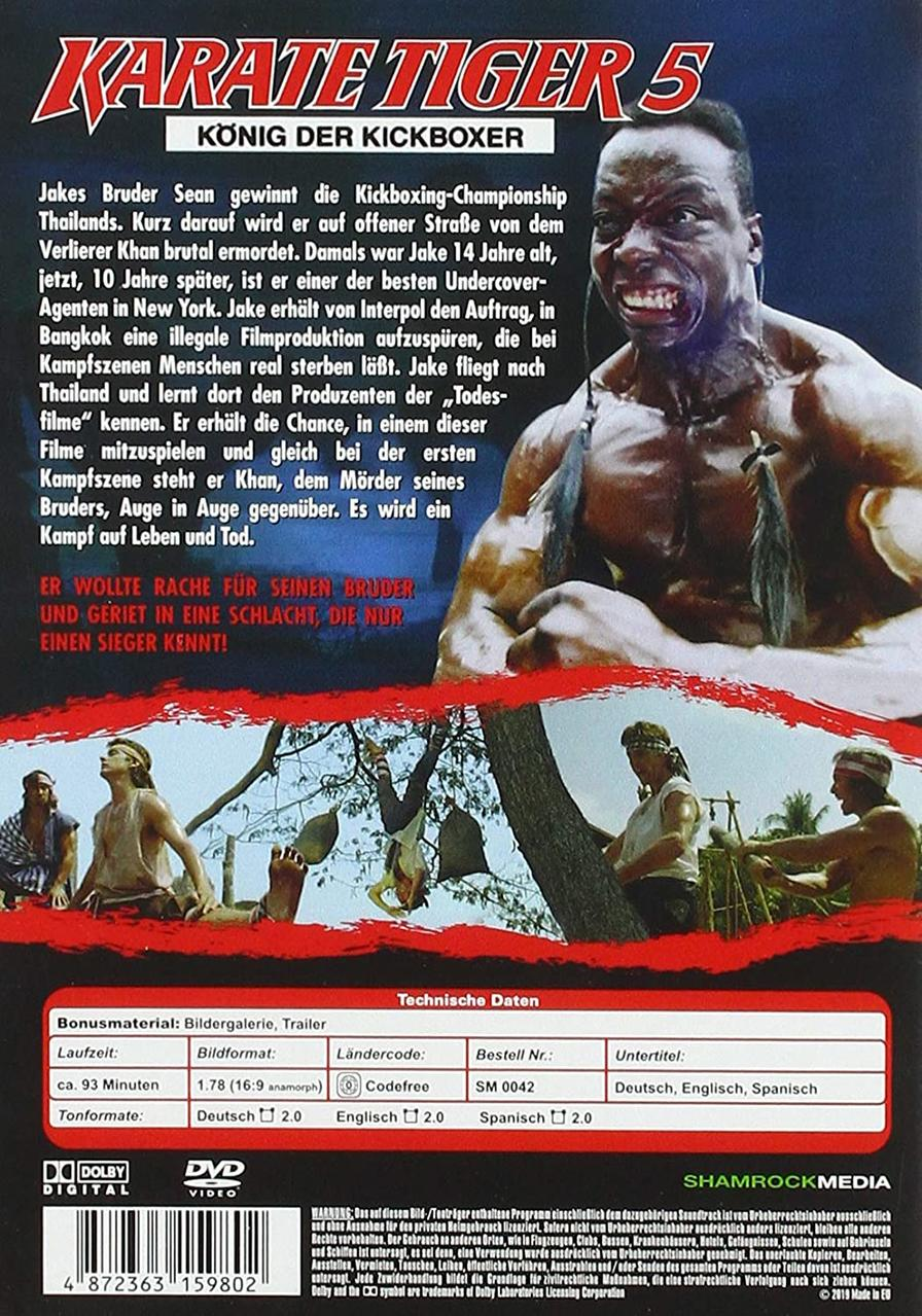 DVD-Cover für 'Karate Tiger 5', mit einem Mann mit wütendem Gesichtsausdruck.