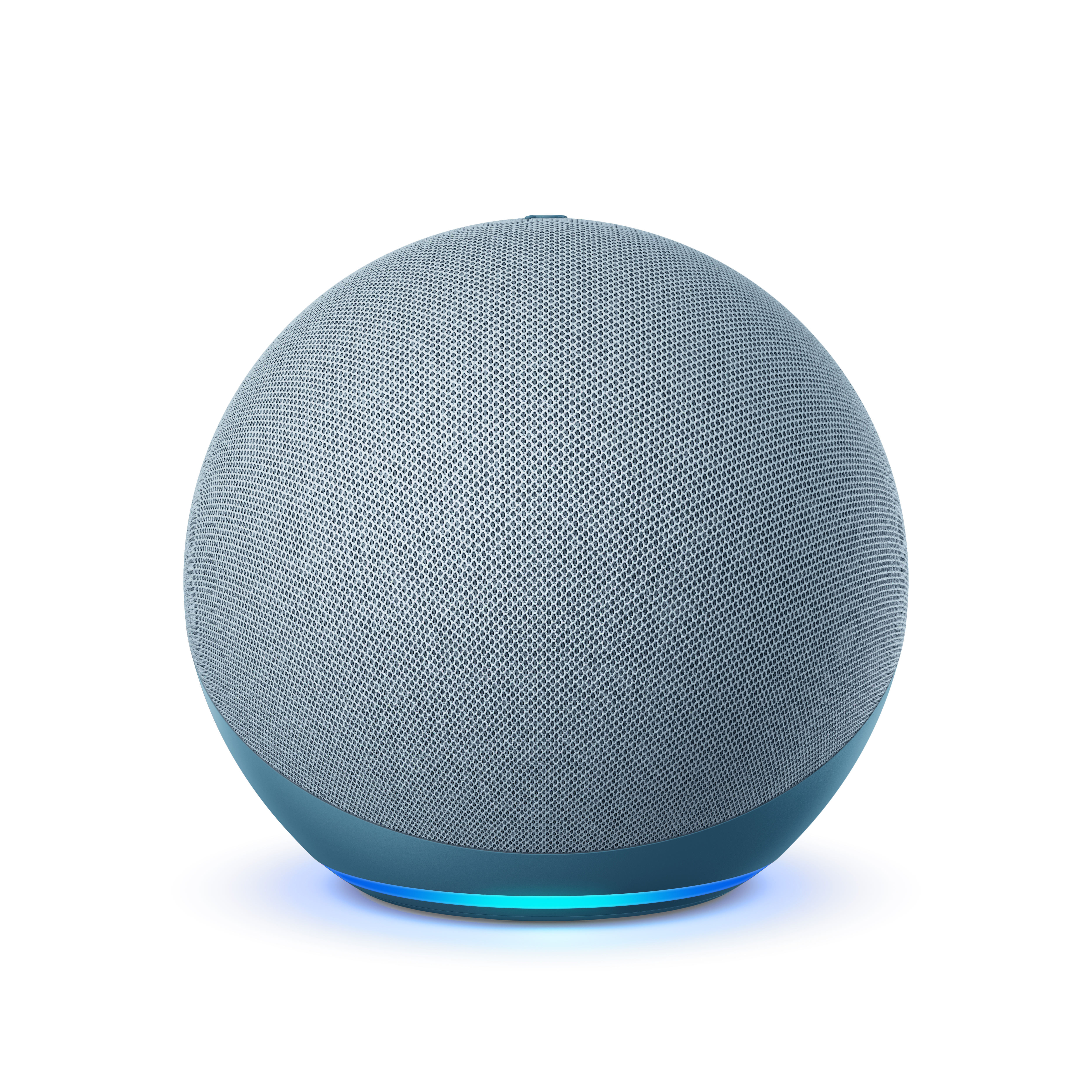 Blau-grauer Amazon Echo Dot Smart Speaker auf weißem Hintergrund.