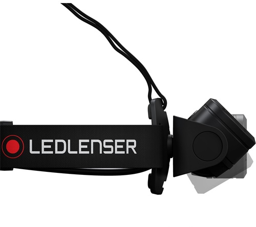 Fekete fejlámpa LEDLENSER logóval és állítható pánttal.