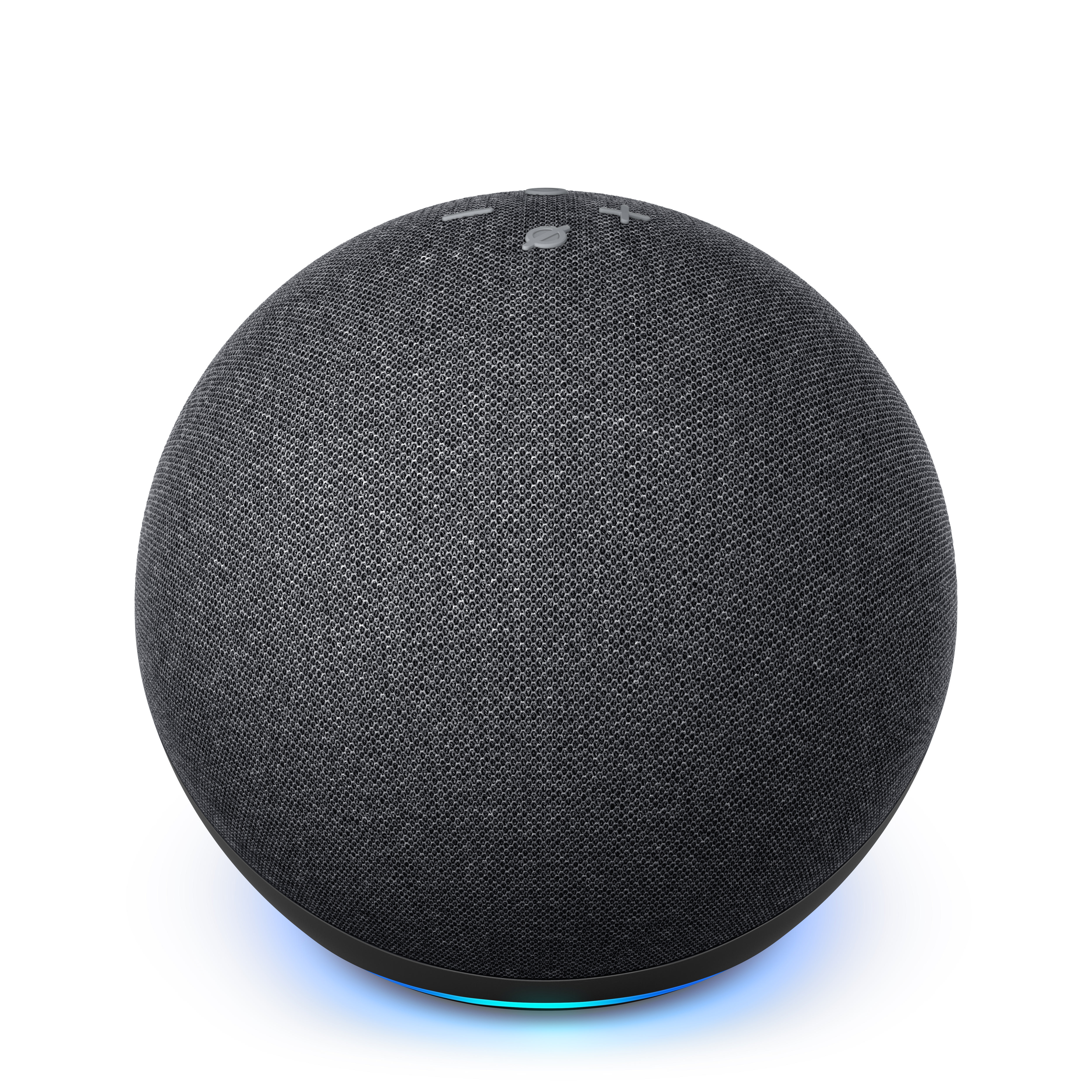 Dunkelgrauer Alexa Echo Dot-Lautsprecher mit beleuchteter Basis.