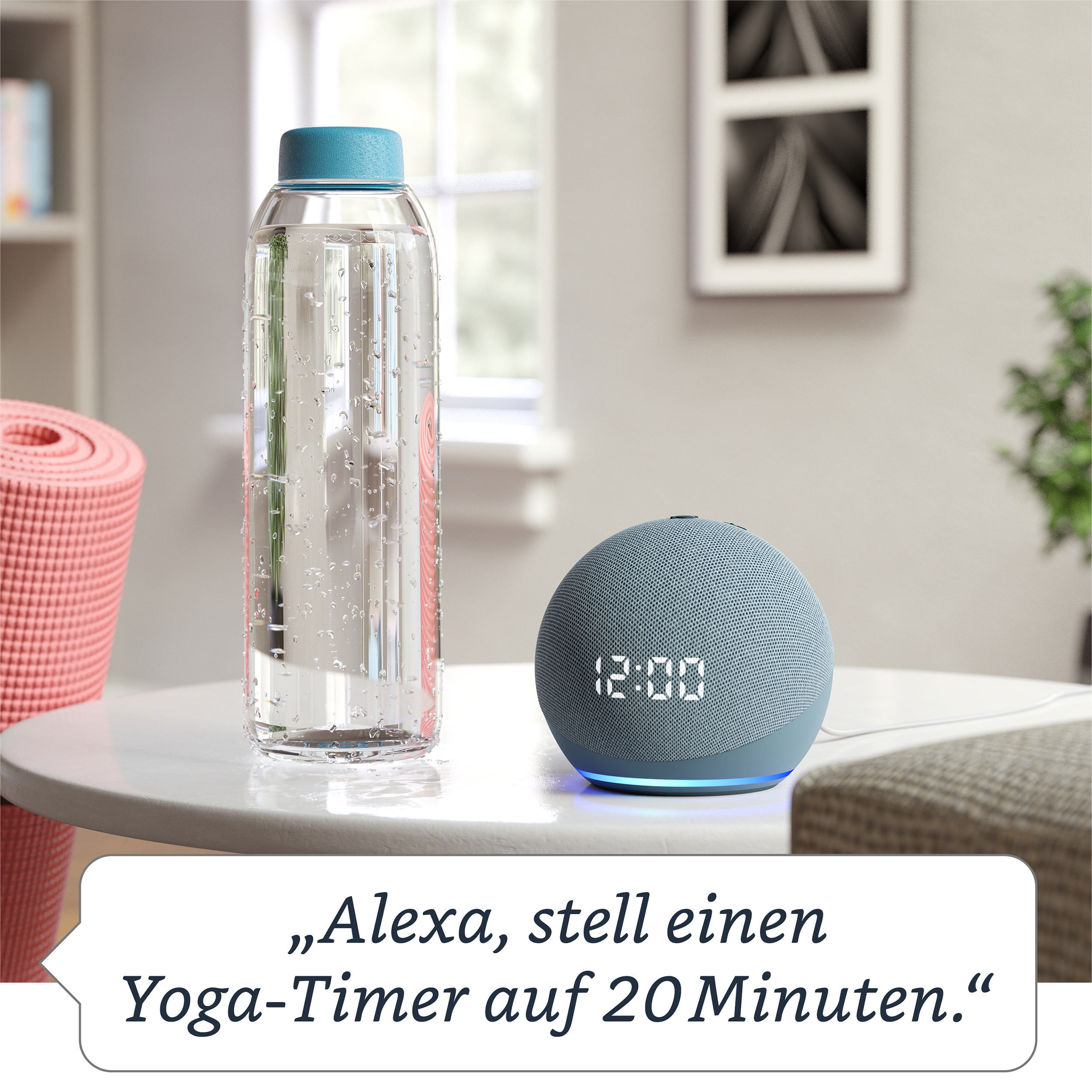 AMAZON Echo Dot (4. Generation) mit Uhr, mit Alexa, Smart Speaker, Blaugrau