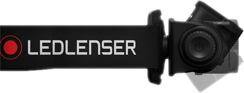 Fekete LED Lenser fejlámpa fekete pánton, LEDLENSER szöveg.