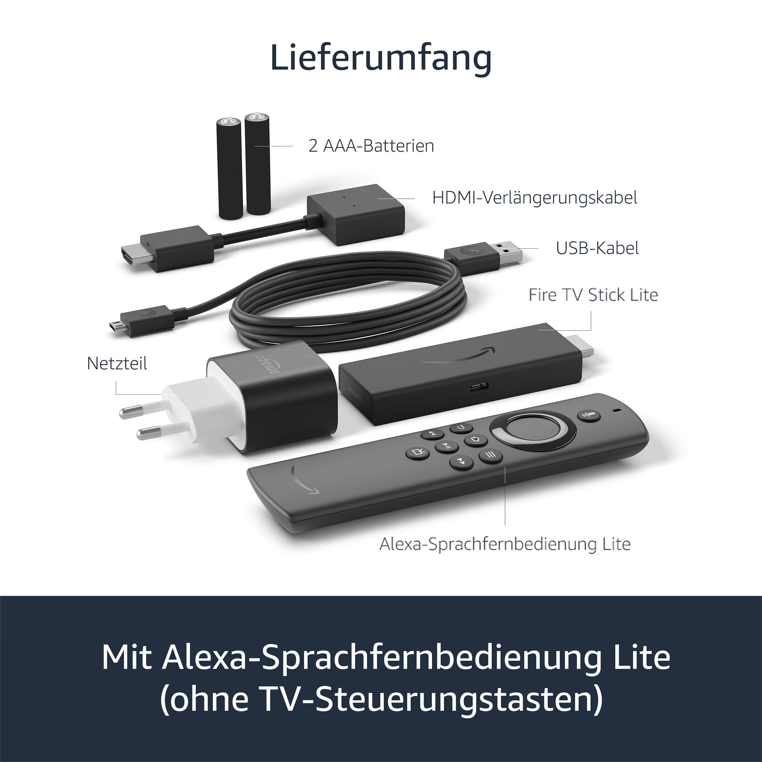 AMAZON Fire TV Stick Lite mit Alexa-Sprachfernbedienung Lite Streaming Stick 8 GB, Schwarz