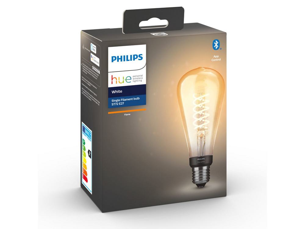 Bombilla inteligente - Philips Hue Single Filament Edison, E27, Domótica, Luz Blanca Cálida