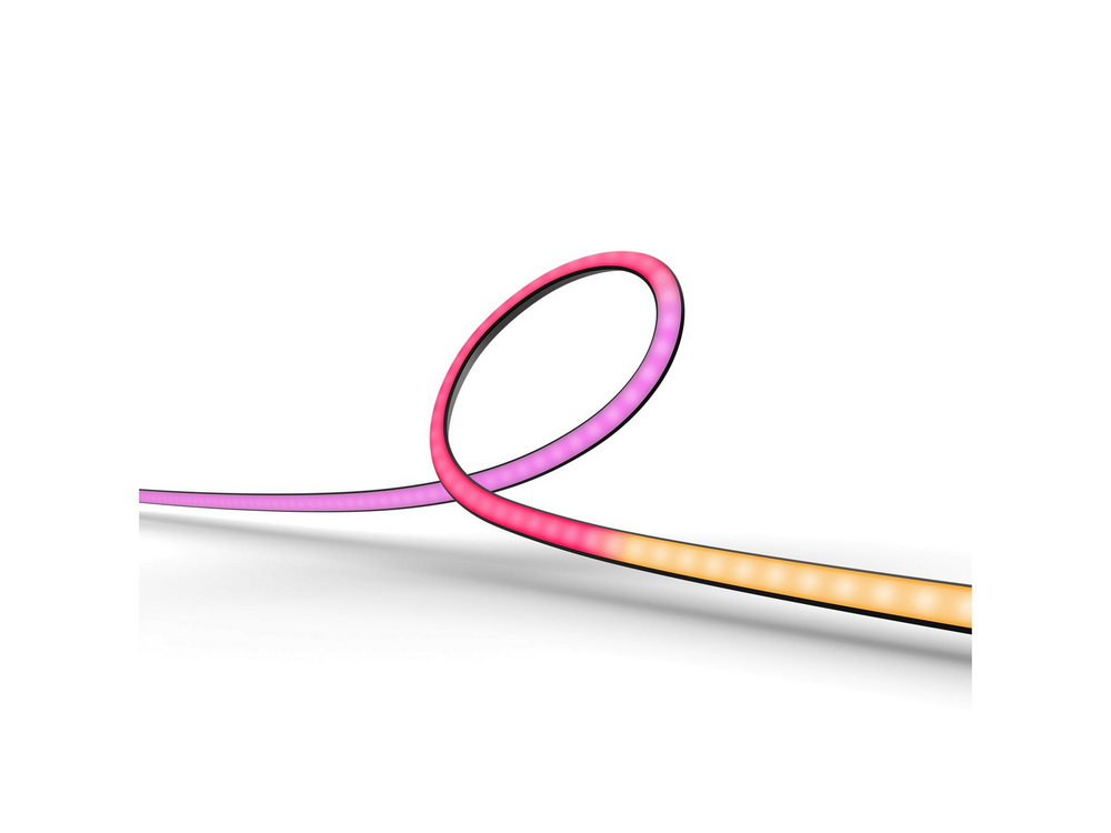 Una tira LED flexible con colores degradados. La forma es curva.