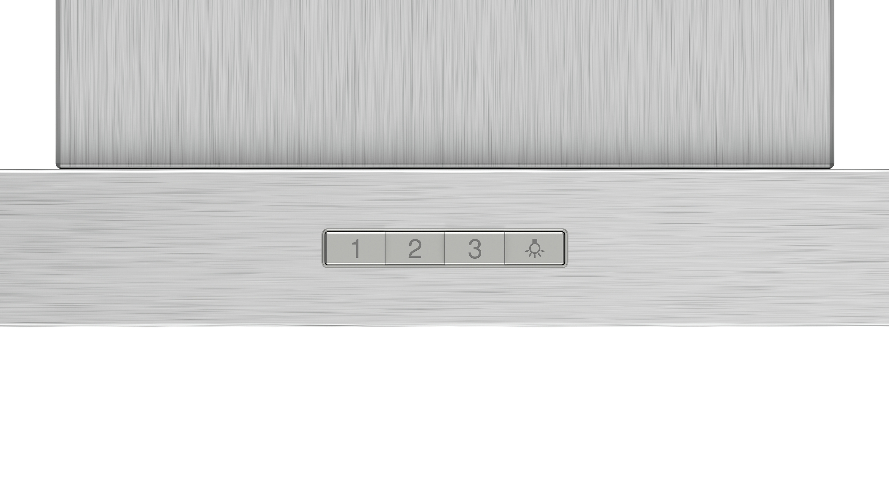 Primer plano de una campana extractora plateada con tres botones numerados y un icono de luz.
