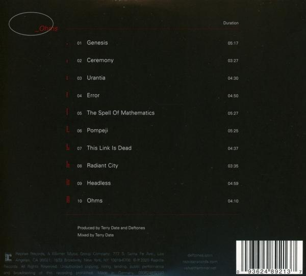 CD hátlap egy Ohms című dallaszlistával.