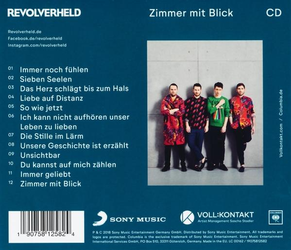 Ein CD-Cover mit der Band Revolverheld, Songtiteln und blauem Hintergrund.