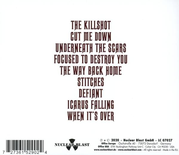 Albumcover mit Songtiteln und Logo. Text in dunkler, fetter Schrift auf hellem Hintergrund.