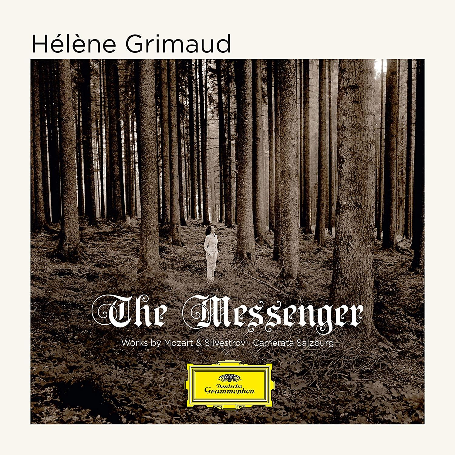 Pochette de l'album The Messenger. Scène de forêt avec une silhouette vêtue de blanc, texte et logo.