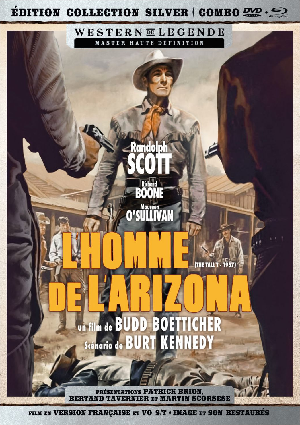 Filmposter in het Frans met een cowboy die een pistool richt, vintage ontwerp.