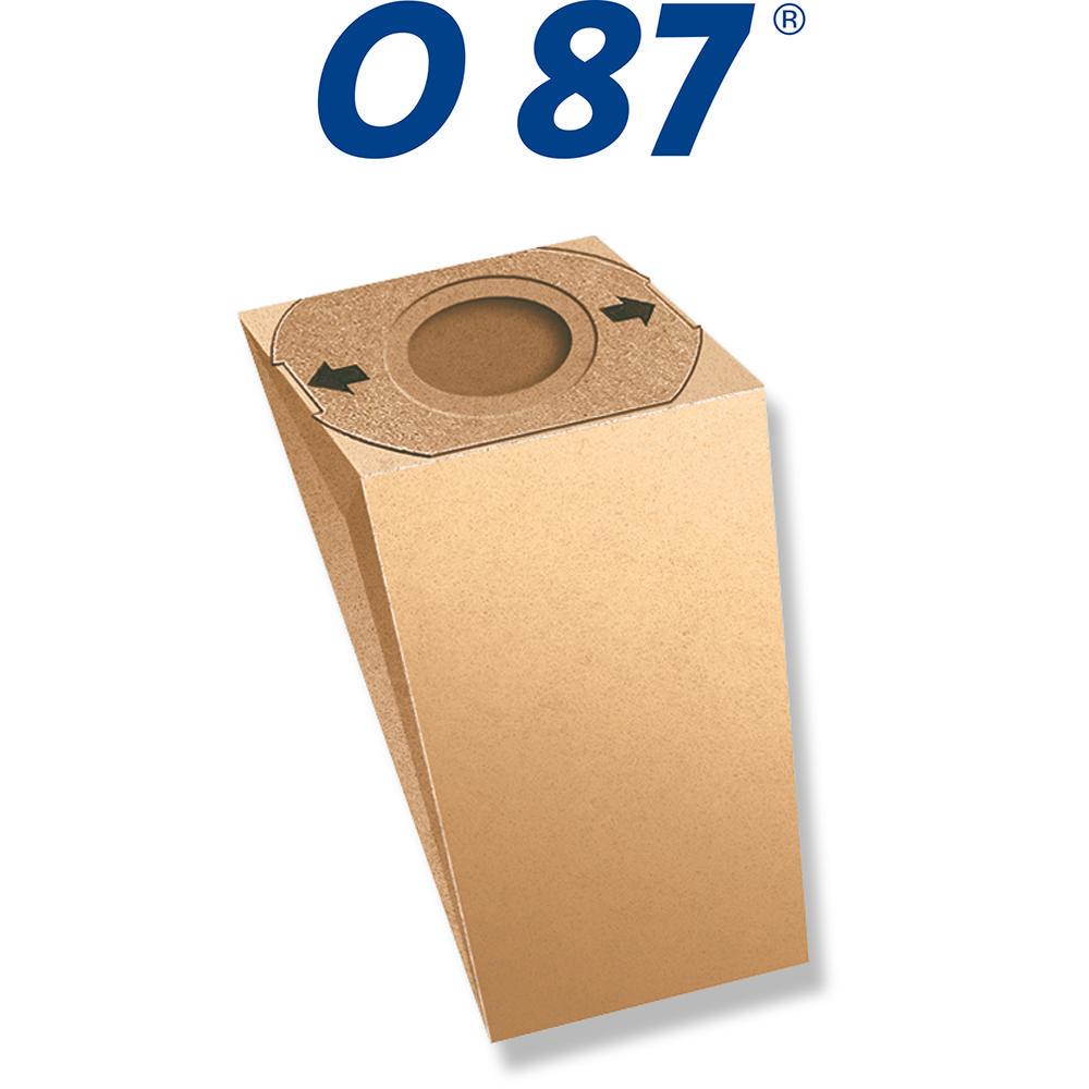 Beige Staubsaugerbeutel mit Pfeilen, die die Schließrichtung anzeigen.