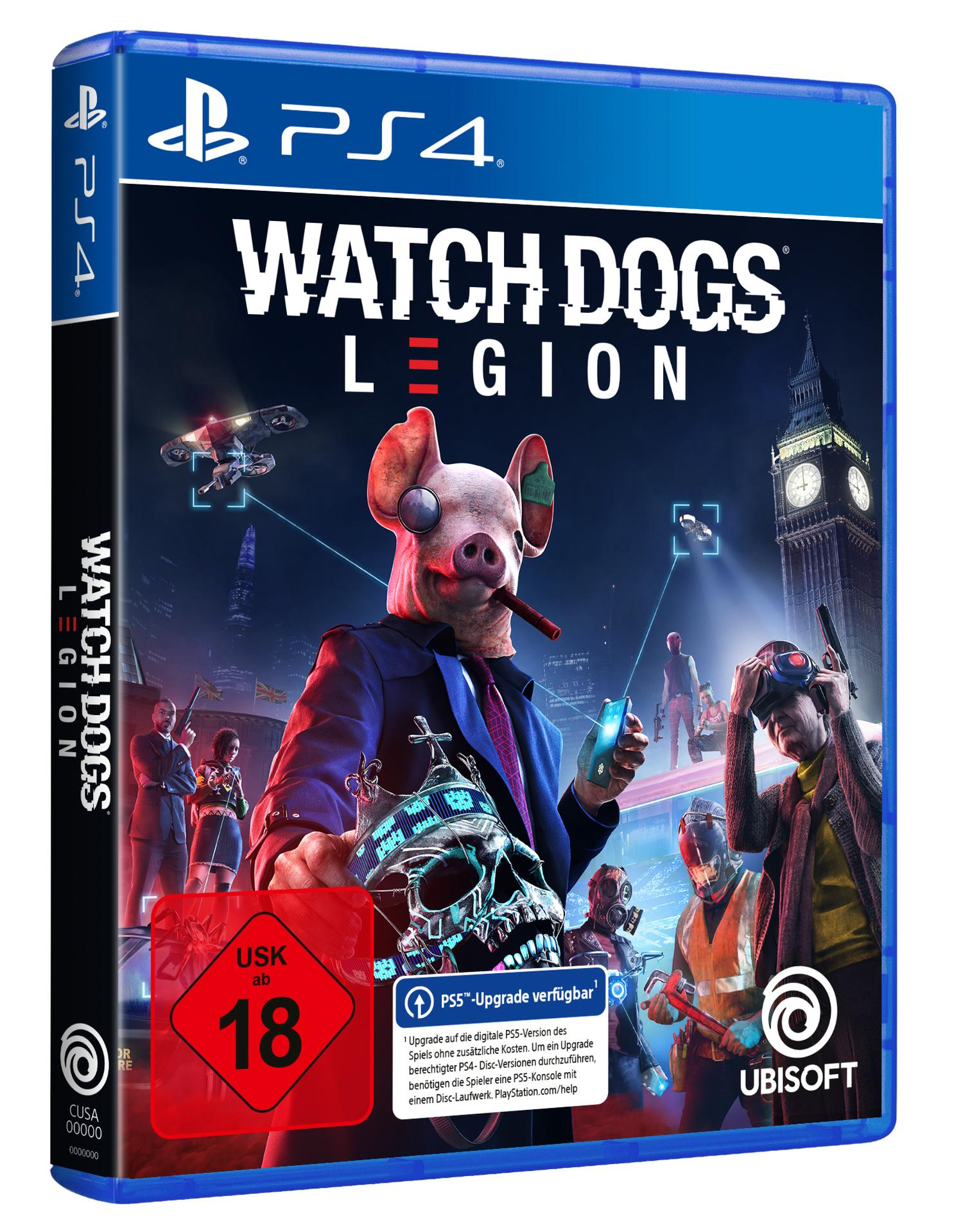 Spielbox PS4 Watch Dogs Legion, zeigt Charaktere, London Hintergrund.