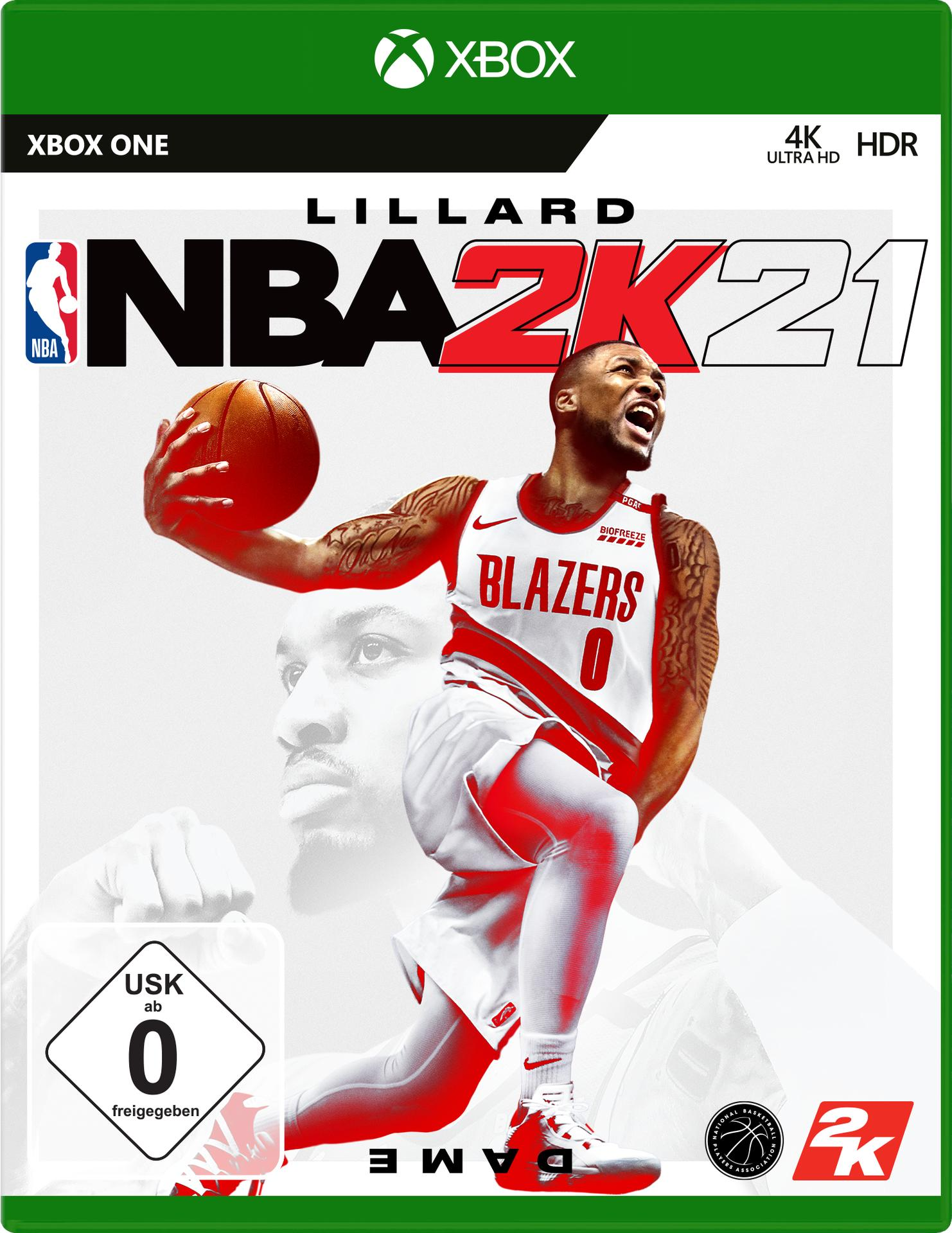 NBA 2K21 Videospiel-Cover. Damian Lillard in einem Trikot der Portland Trail Blazers.