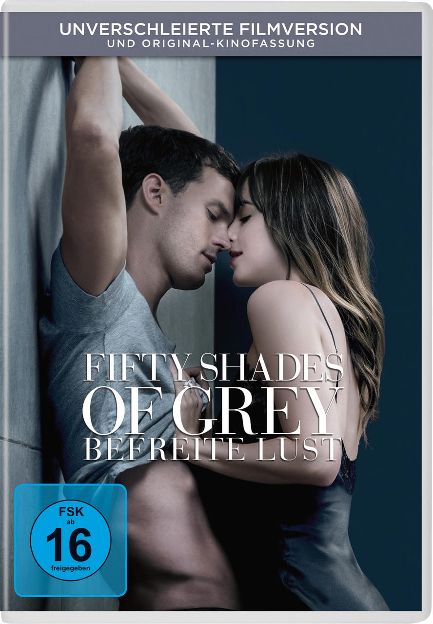 DVD-Cover von 'Fifty Shades of Grey'. Ein Mann und eine Frau umarmen sich.