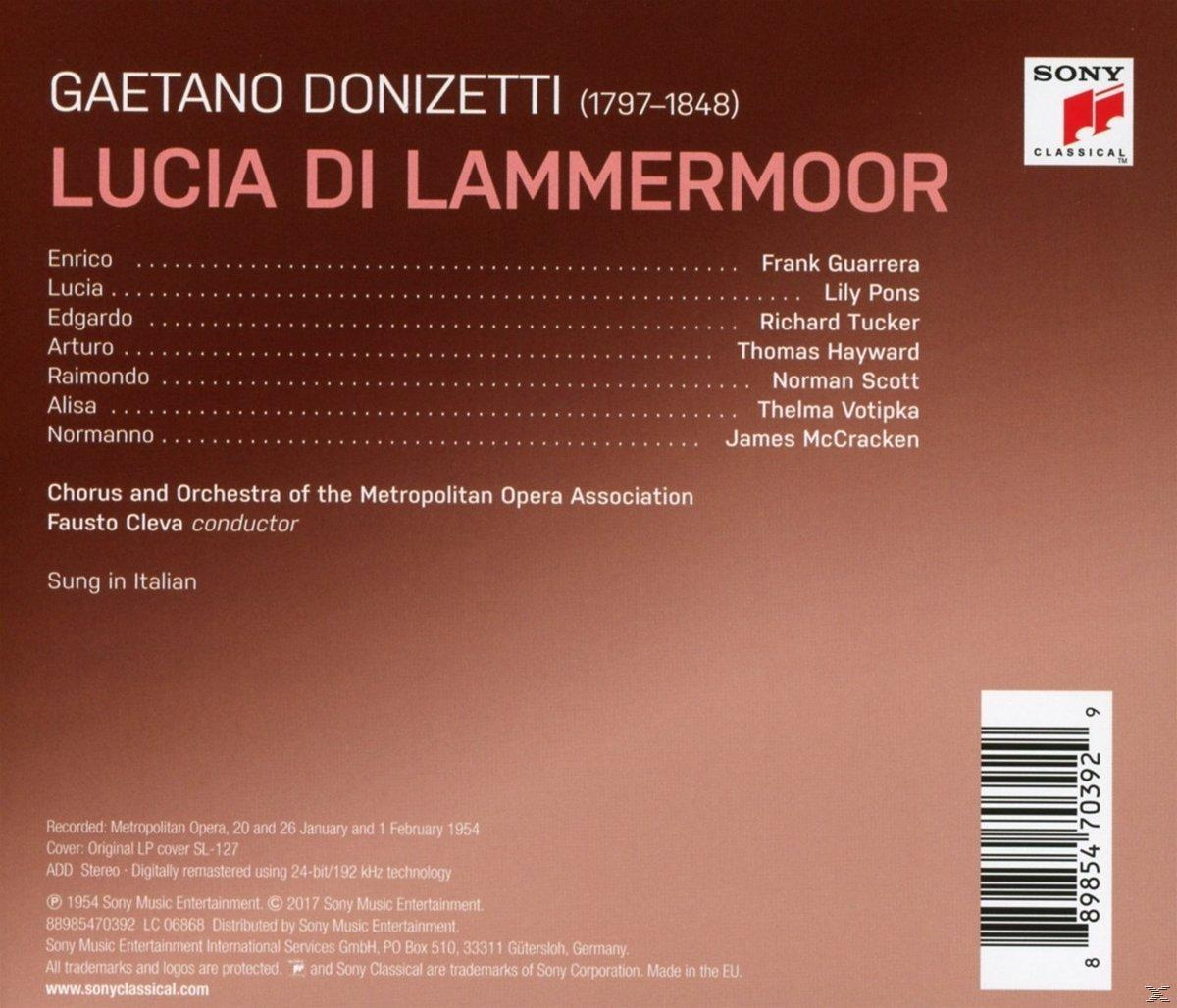 Album borító 'Lucia di Lammermoor' címmel. A szereposztás és az orkeszter adatai fehéren.