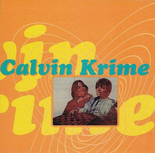 Albumcover mit Text: Calvin Krime, mit zwei Personen, die Schach spielen, auf orangefarbenem Hintergrund.