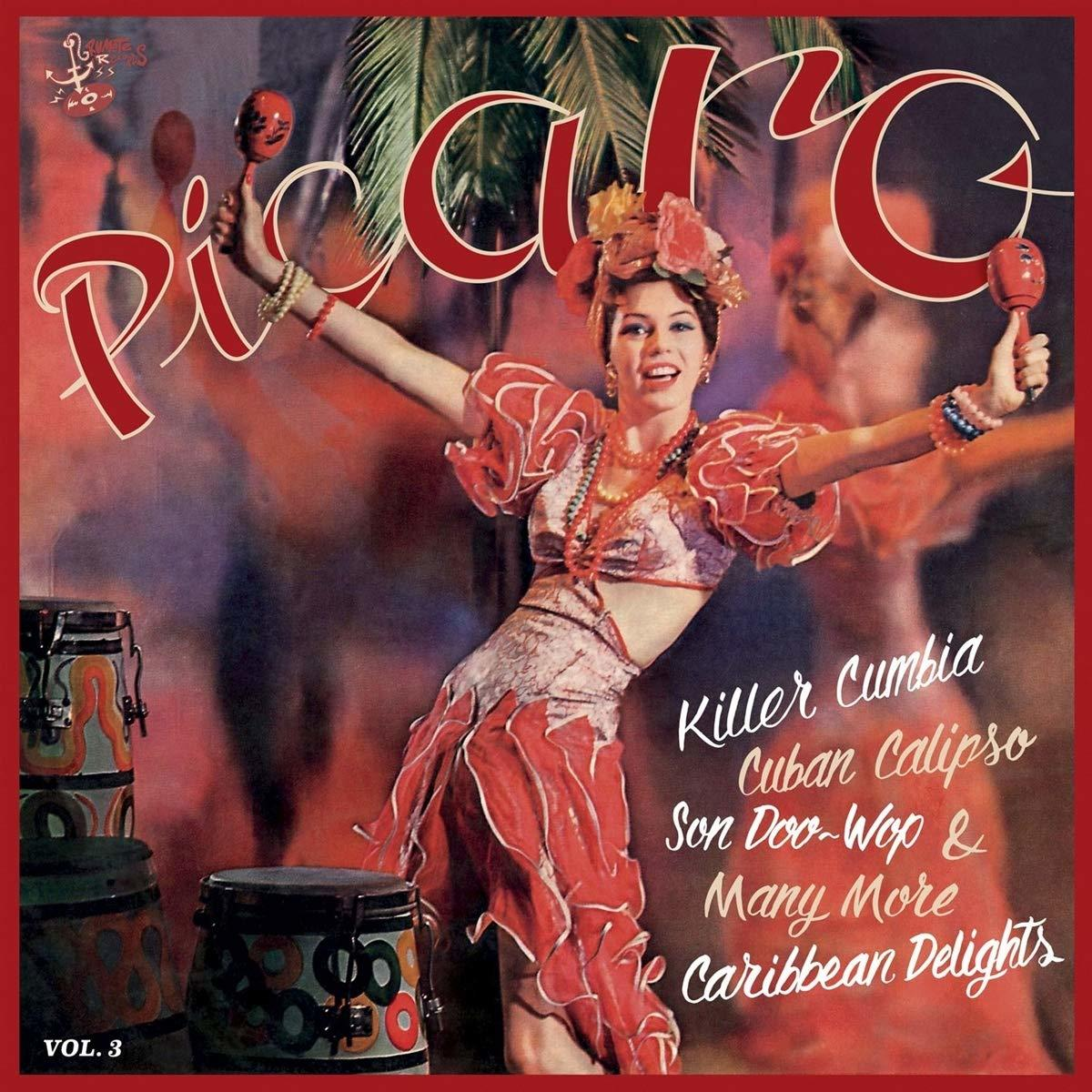 Albumcover mit einer Frau im roten Kleid, die Maracas hält.