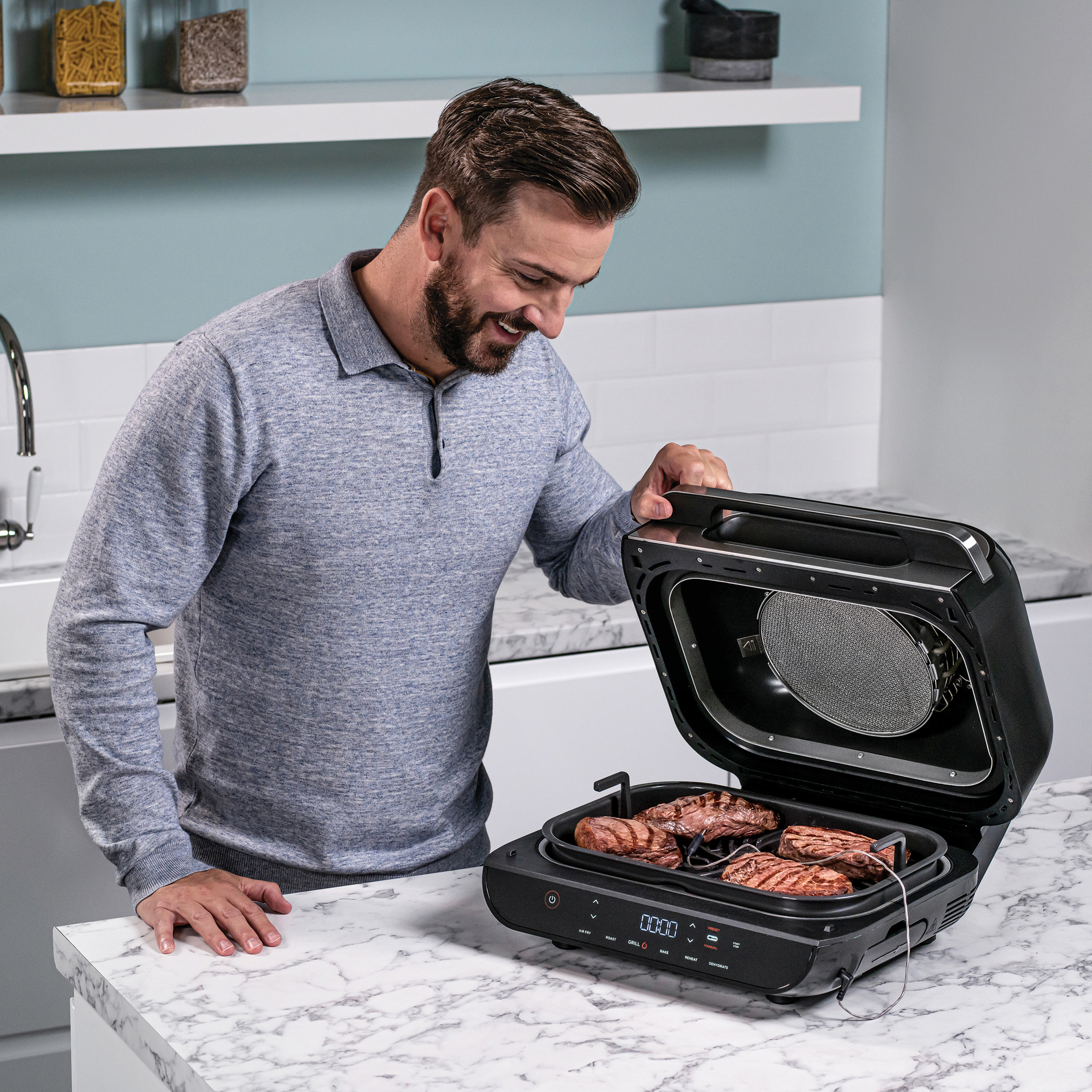 NINJA AG551EU Foodi Grill Max Heißluftfritteuse 2460 Watt Silber/Grau