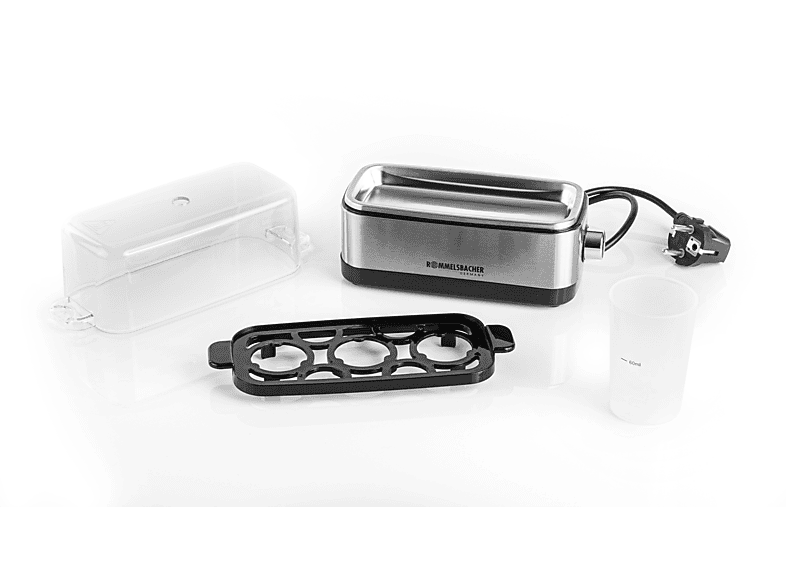 ROMMELSBACHER Eierkocher ER 300 - für 1-3 Eier, einstellbarer Härtegrad, elektronische Kochzeitüberwachung, Heizschale aus Edelstahl, Messbecher mit Eipick, Kabelaufwicklung, 300 Watt