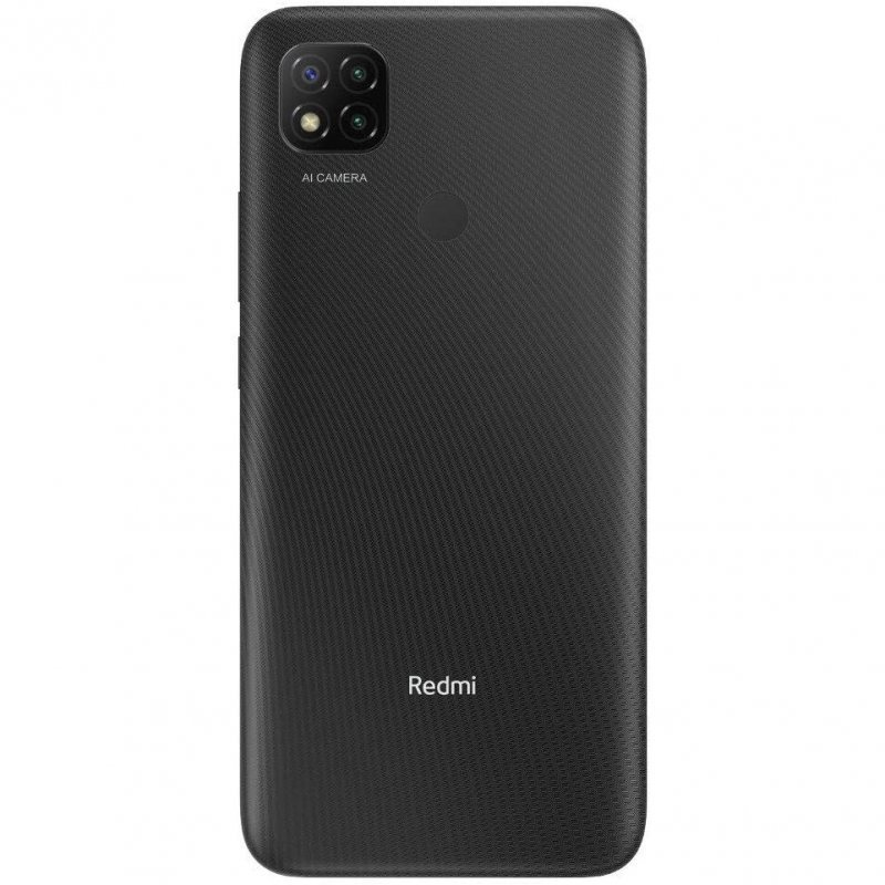 Teléfono Redmi negro con una cámara triple y el logotipo de Redmi en la parte posterior.
