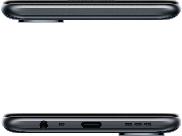 Dos lados de un smartphone negro con puertos y cámara.
