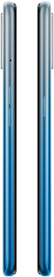 Dos lados de un smartphone azul con botones, encendido y volumen, y un degradado azul.