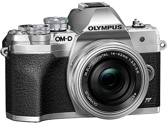OLYMPUS OM-D E-M10 Mark IV Body + M.Zuiko Digital ED 14-42mm F3.5-5.6 EZ Pancake - Systemkamera Silber