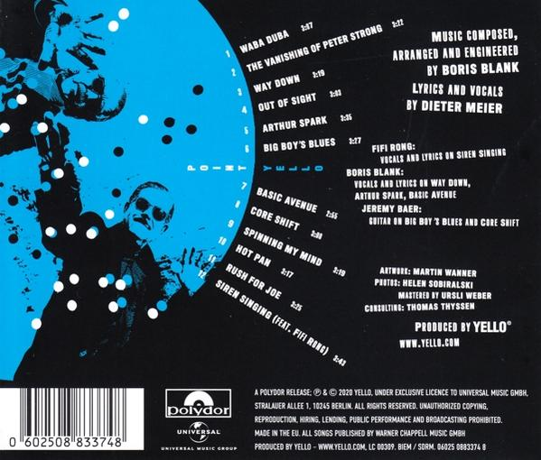 CD tok hátulja. Kék-fehér háttér. Szöveg és logók.