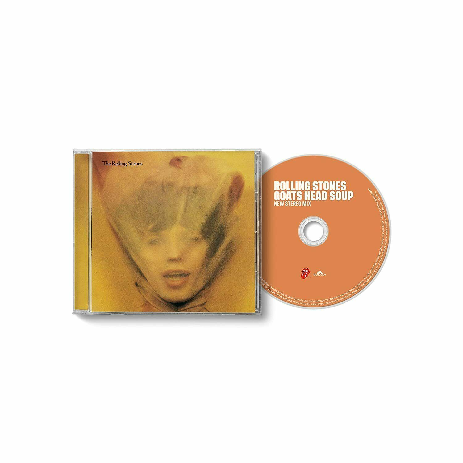 Rolling Stones „Goats Head Soup” album borítója és CD. Egy női arc sárgában.
