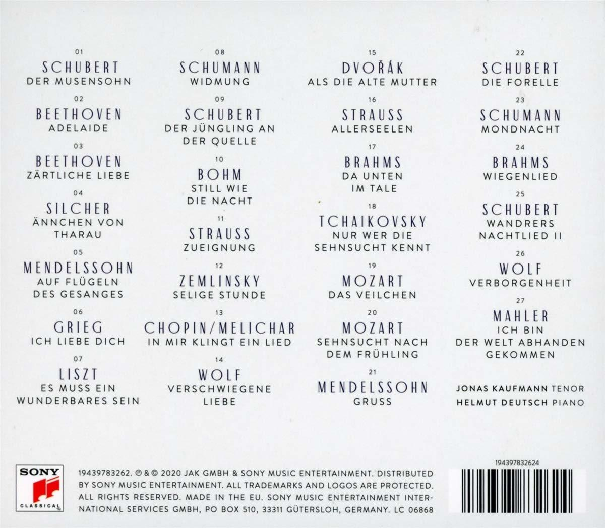Ein CD-Cover mit einer Liste von Musiktiteln verschiedener Komponisten und Interpreten.