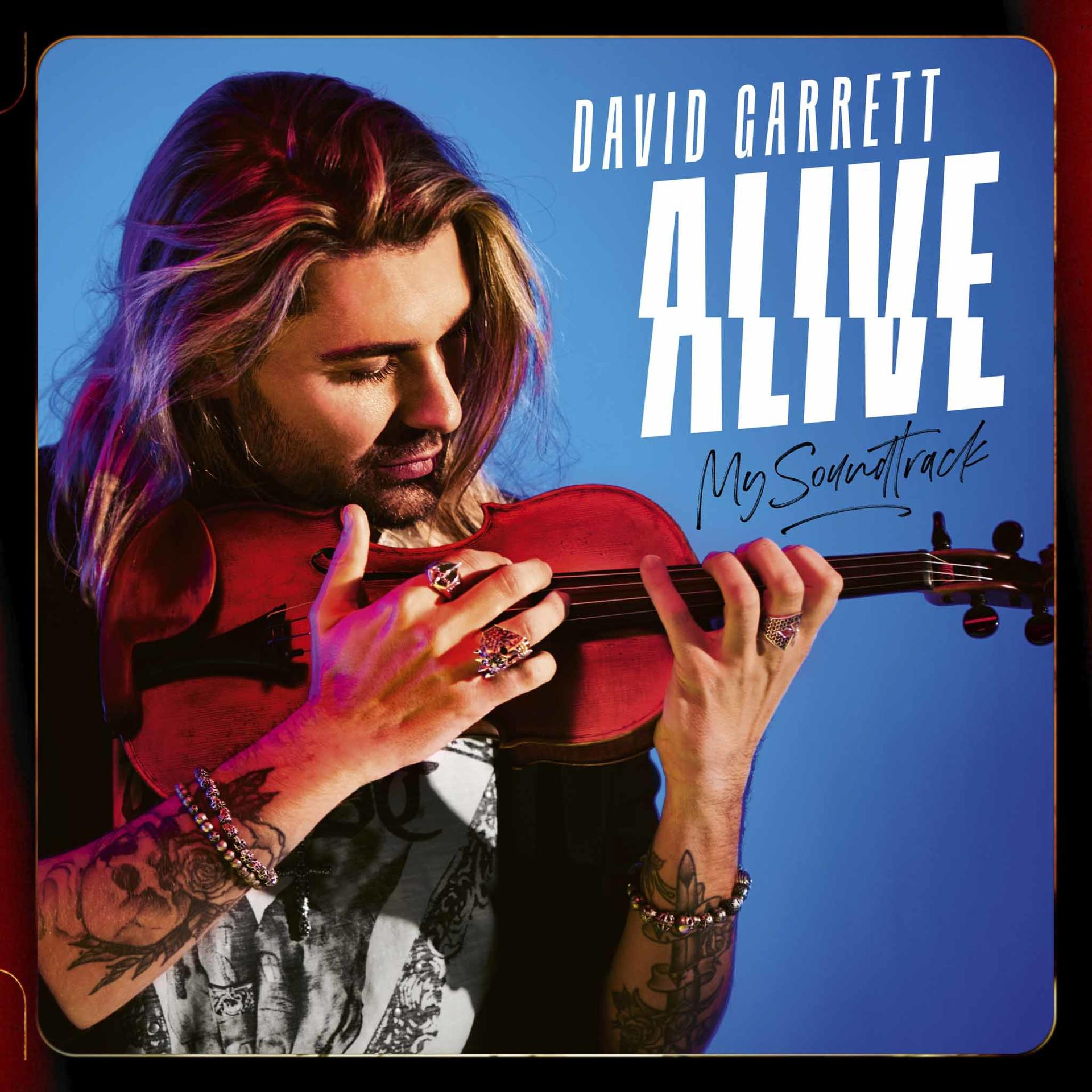 Albumhoes: David Garrett speelt viool, met een zwart-blauwe rand en tekst.