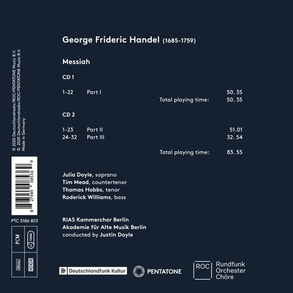 CD-Cover mit Songtiteln und Informationen. Text: George Frideric Handel Messiah.