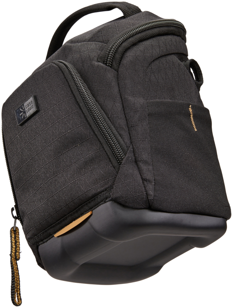 Zwarte cameratas met Case Logic logo, schuine weergave.