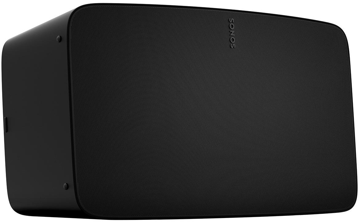 Fekete Sonos hangszóró hálós előlappal és lekerekített élekkel.
